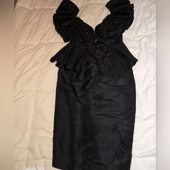 Vintage 80s Climax David Howard Karen Okada Black Sequin Prom Formal Dress Gown. - Picture 3 of 17